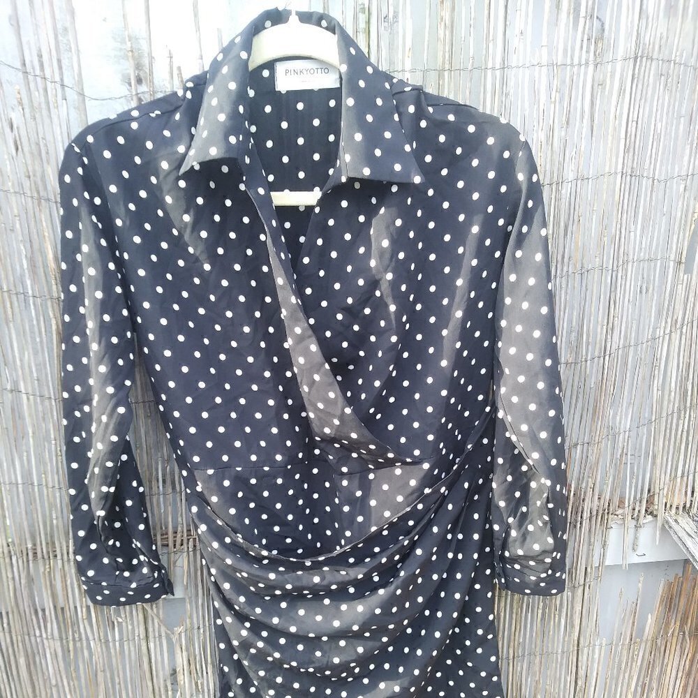 Pinkyotto Black & White Polka Dot Wrap Dress Women's - No Size- See Measurements